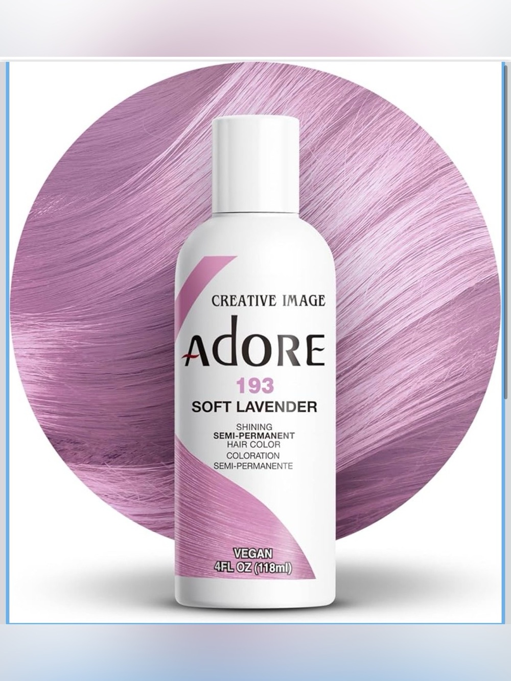 ADORE HAIR DYE SEMI-PERMANENT VEGAN NO PEROXIDE SOFT LAVENDER NEW